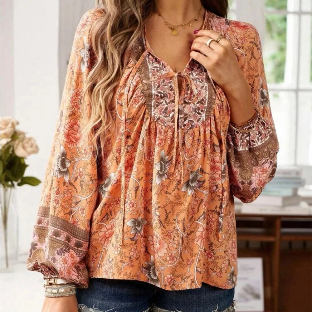 Boho Pink Floral Blouse - Picture 7 of 12